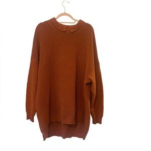 Anthropologie Able rust ribbed oversized sweater dress Peter Pan collar 1X